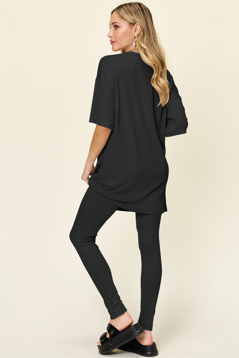 Double Take Full Size Round Neck Dropped Shoulder T-Shirt and Leggings Set Double Take Full Size Round Neck Dropped Shoulder T-Shirt and Leggings Set
