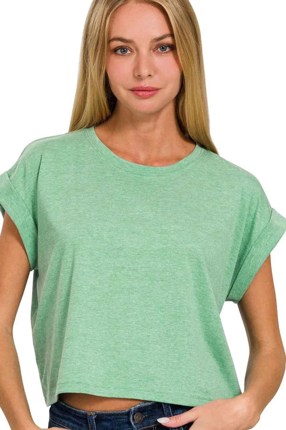 Zenana Rolled Sleeve Crop T-Shirt Zenana Rolled Sleeve Crop T-Shirt