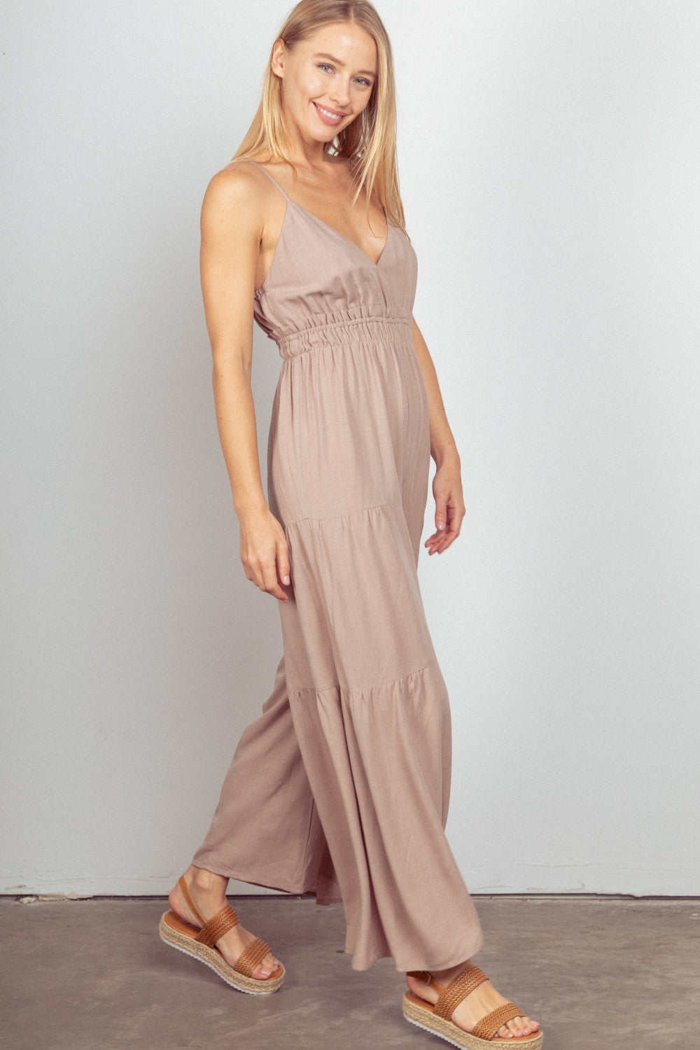VERY J Sleeveless Ruched Wide Leg Jumpsuit VERY J Sleeveless Ruched Wide Leg Jumpsuit - TopFashionHQ