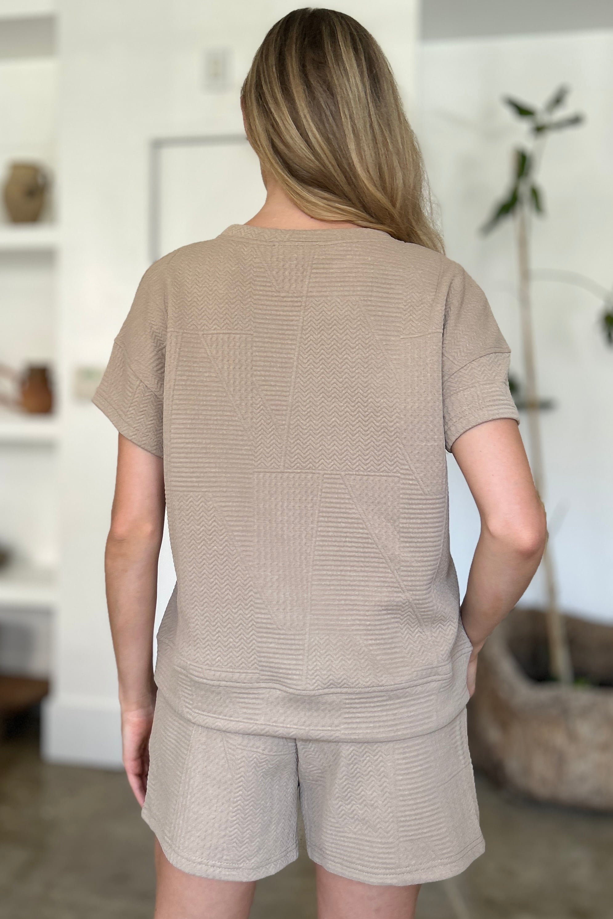 Double Take Full Size Texture Short Sleeve Top and Shorts Set Double Take Full Size Texture Short Sleeve Top and Shorts Set