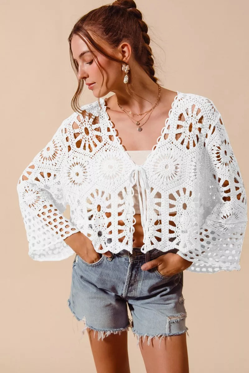 SO ME Floral Pattern Crochet Knit Tie Front Crop Cardigan ff76374a3e0b418f94fae4fef7a72d16-Max-Origin