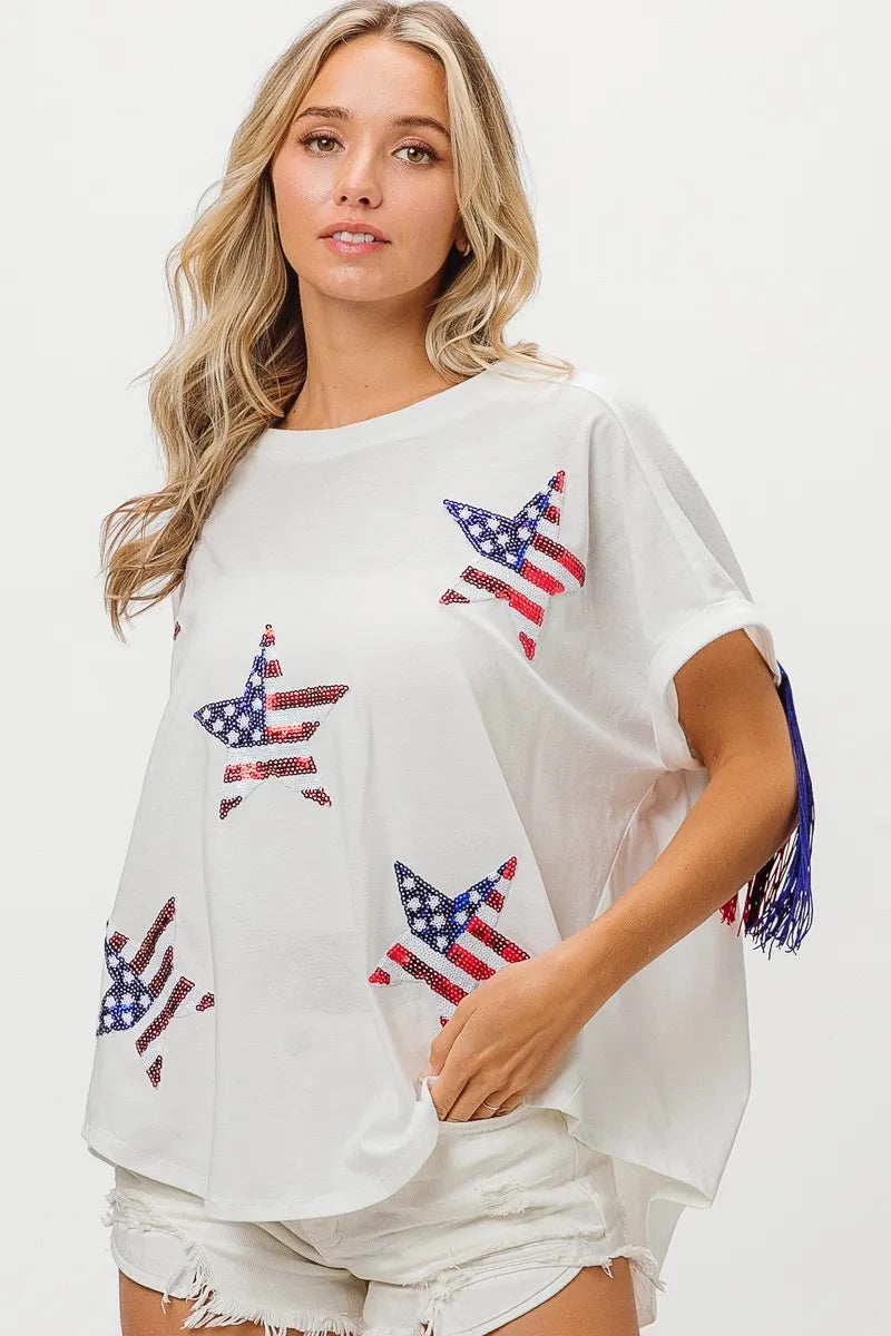 BiBi American Flag Sequin Star Fringe Top ff89186efdb844269b91d26ab2e0dec5-Max-Origin