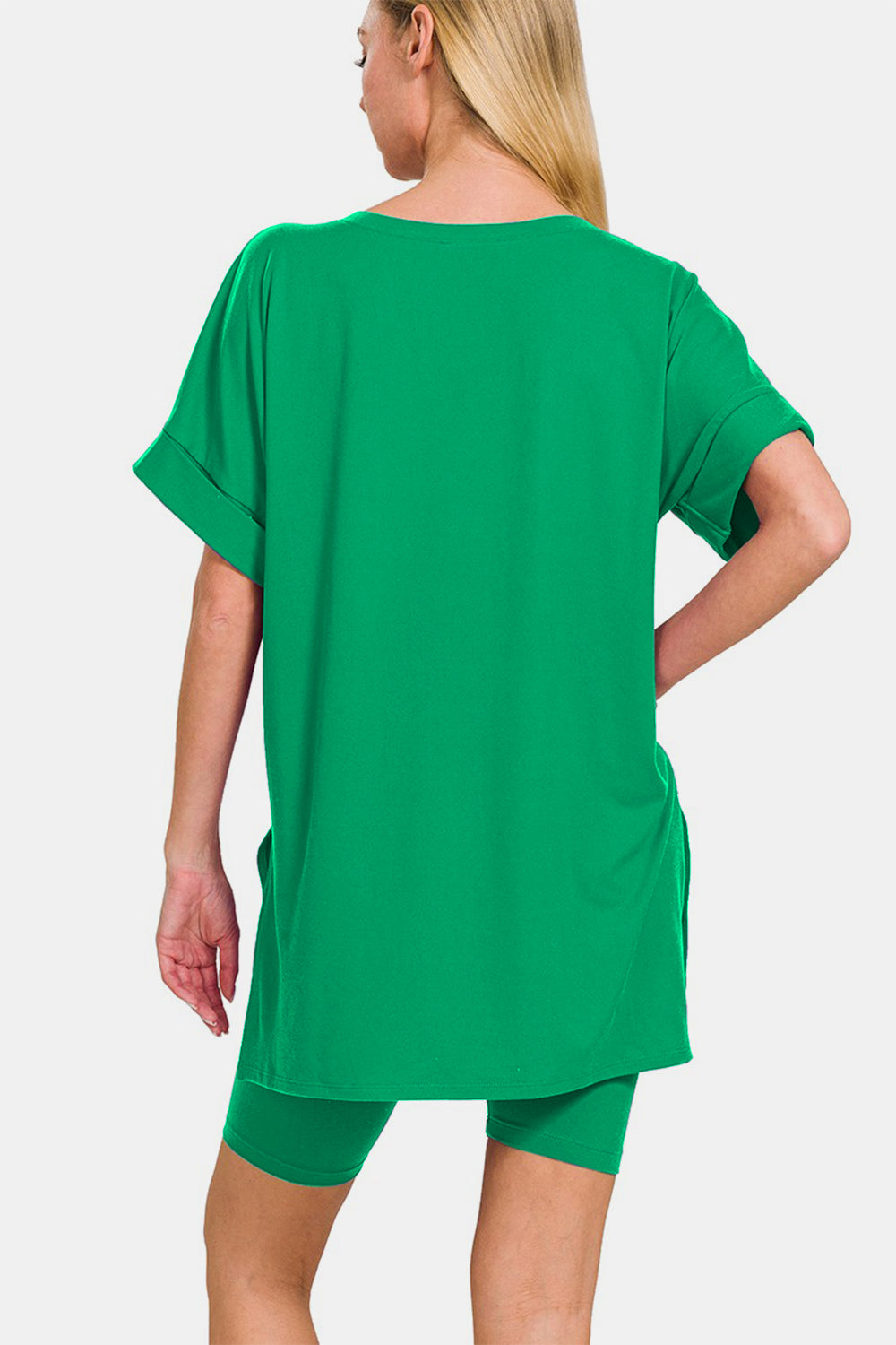 Zenana V-Neck Short Sleeve T-Shirt and Biker Shorts Set Zenana V-Neck Short Sleeve T-Shirt and Biker Shorts Set - TopFashionHQ