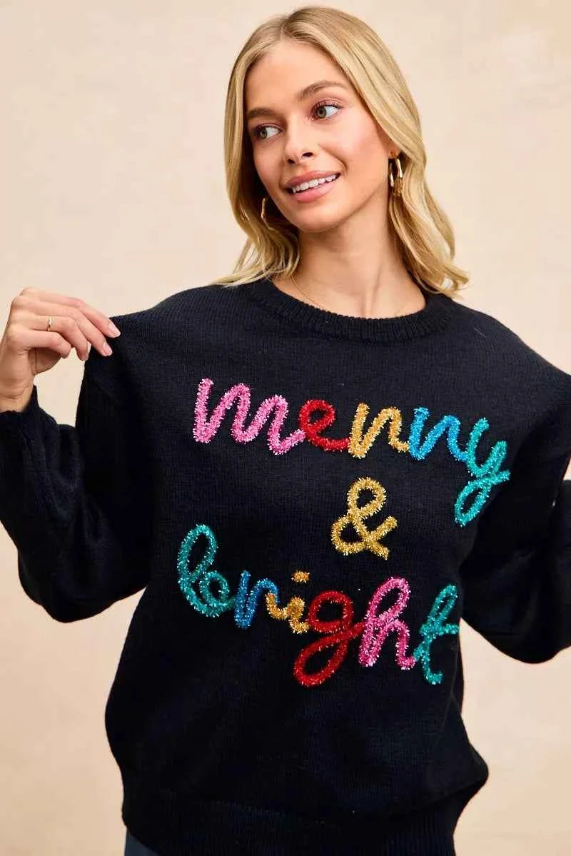 BiBi Tinsel Lettering Christmas Sweater BiBi Tinsel Lettering Christmas Sweater
