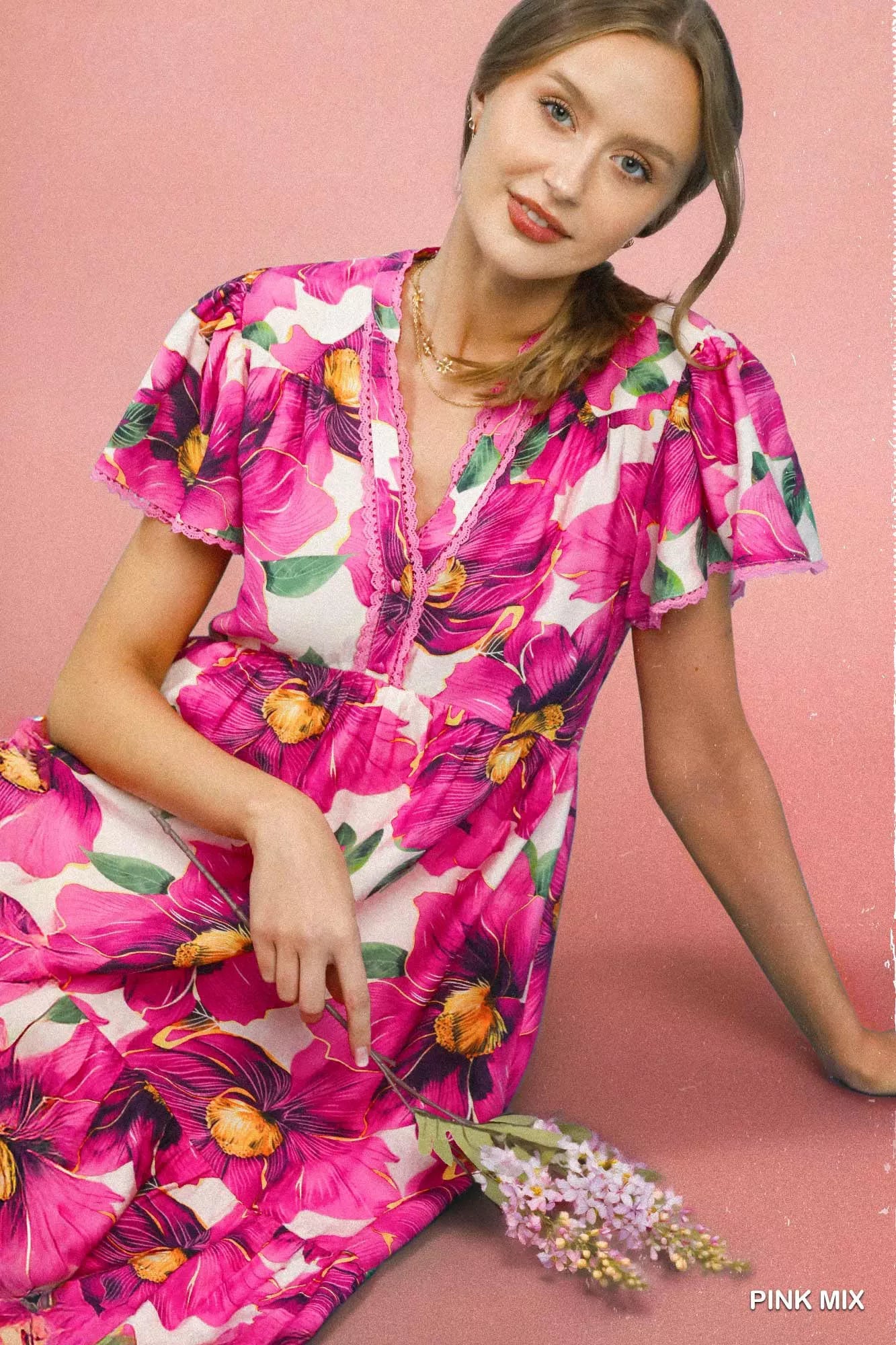 Umgee Tropical Floral V-Neck Flutter Sleeve Tiered Midi Dress ffd4af2e-19c9-40c6-81b6-ffe3a6726f16-Max-Origin