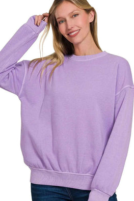 Zenana Soft Fleece Pigment Dye Round-neck Sweatshirts