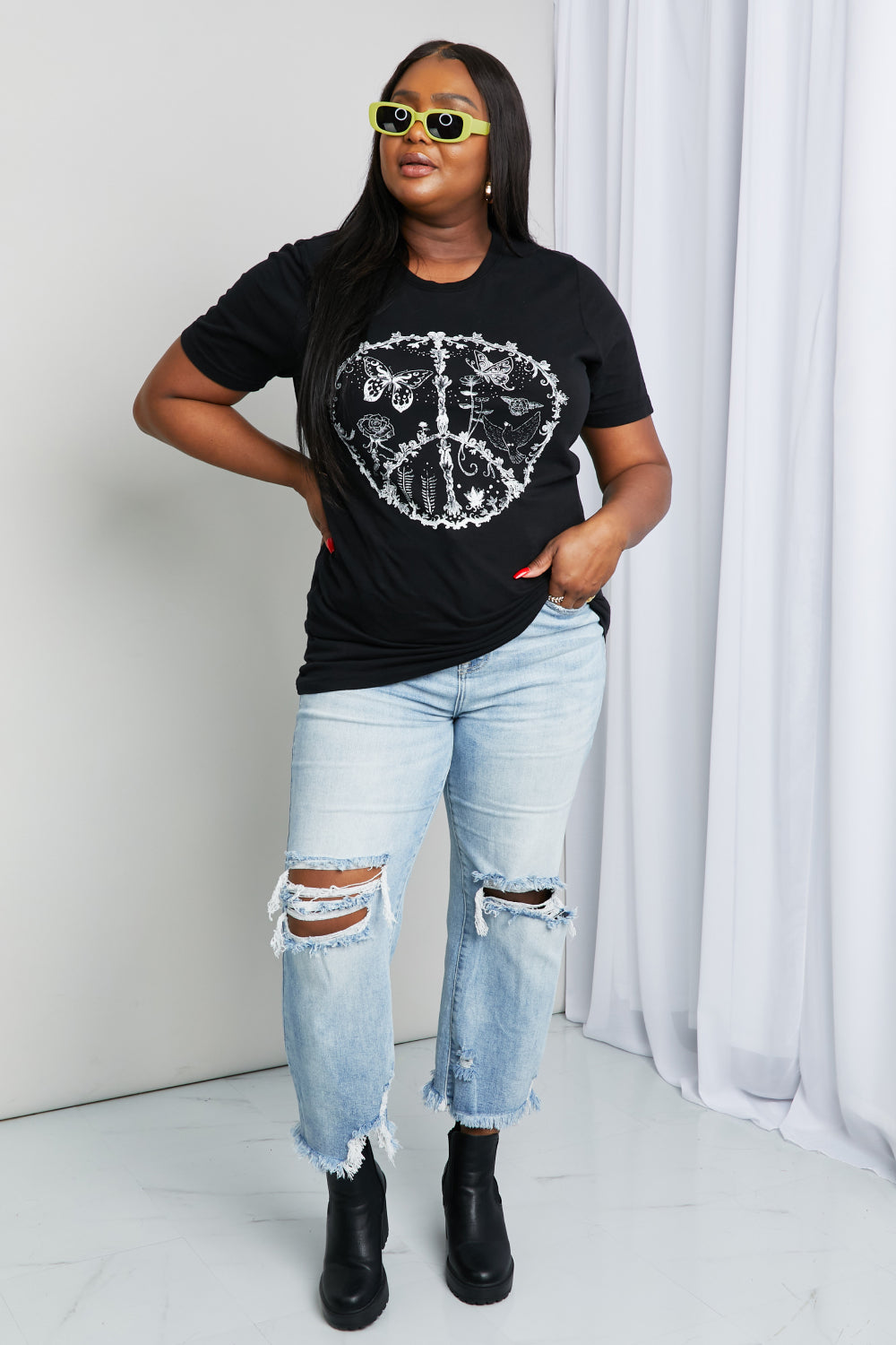mineB Full Size Butterfly Graphic Tee Shirt mineB Full Size Butterfly Graphic Tee Shirt - TopFashionHQ