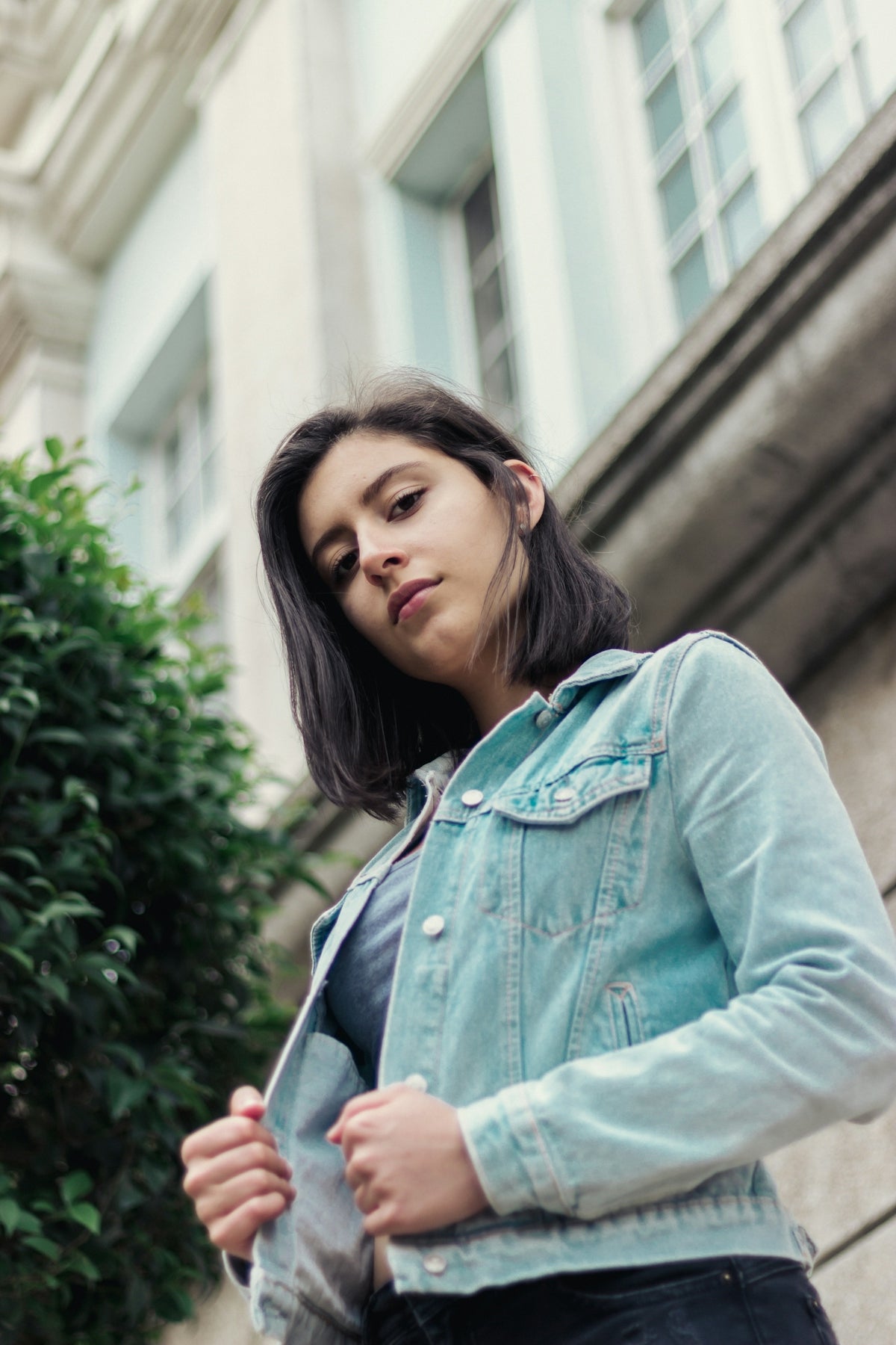 woman in blue denim jacket