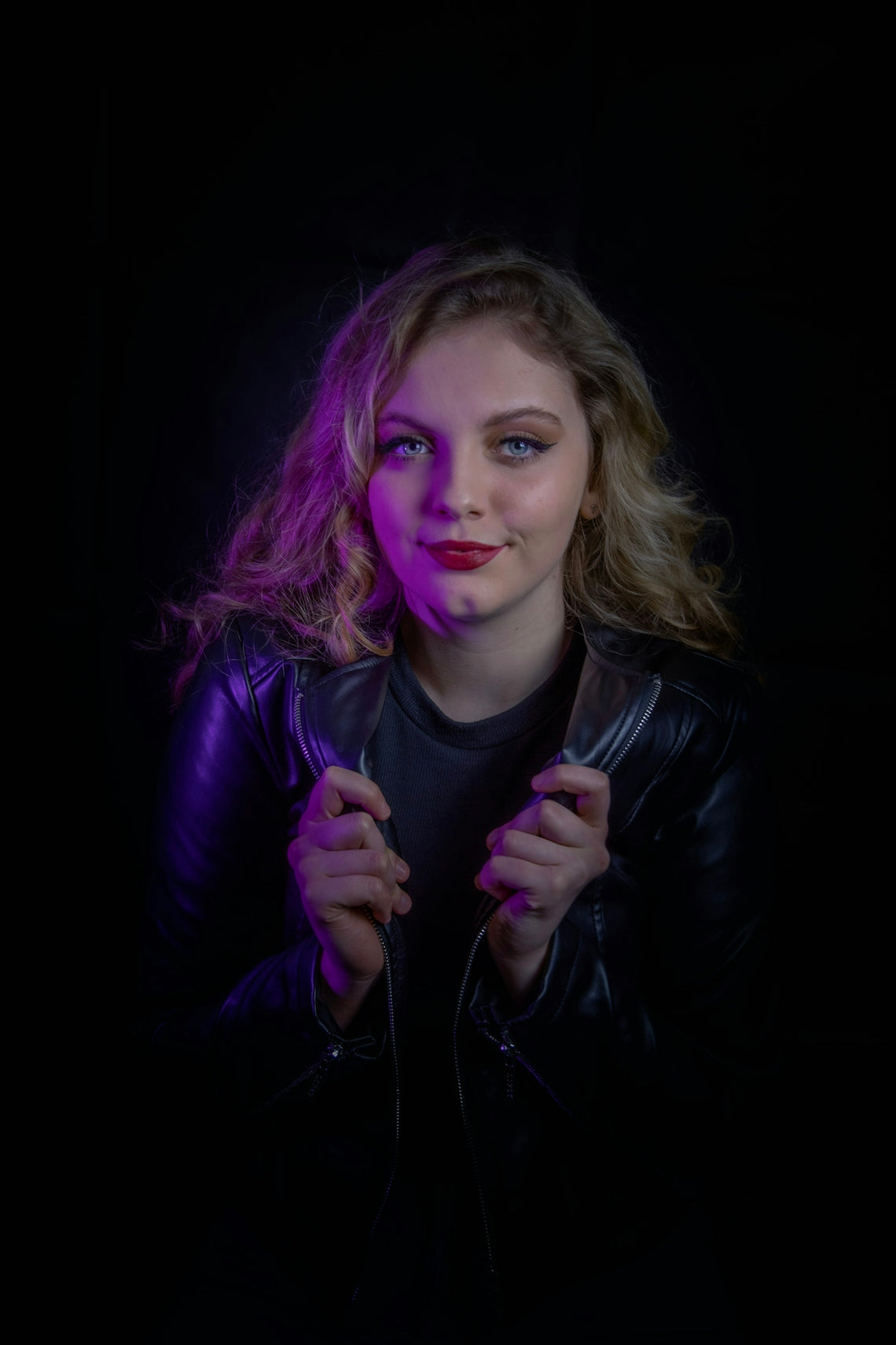 a person with purple hair