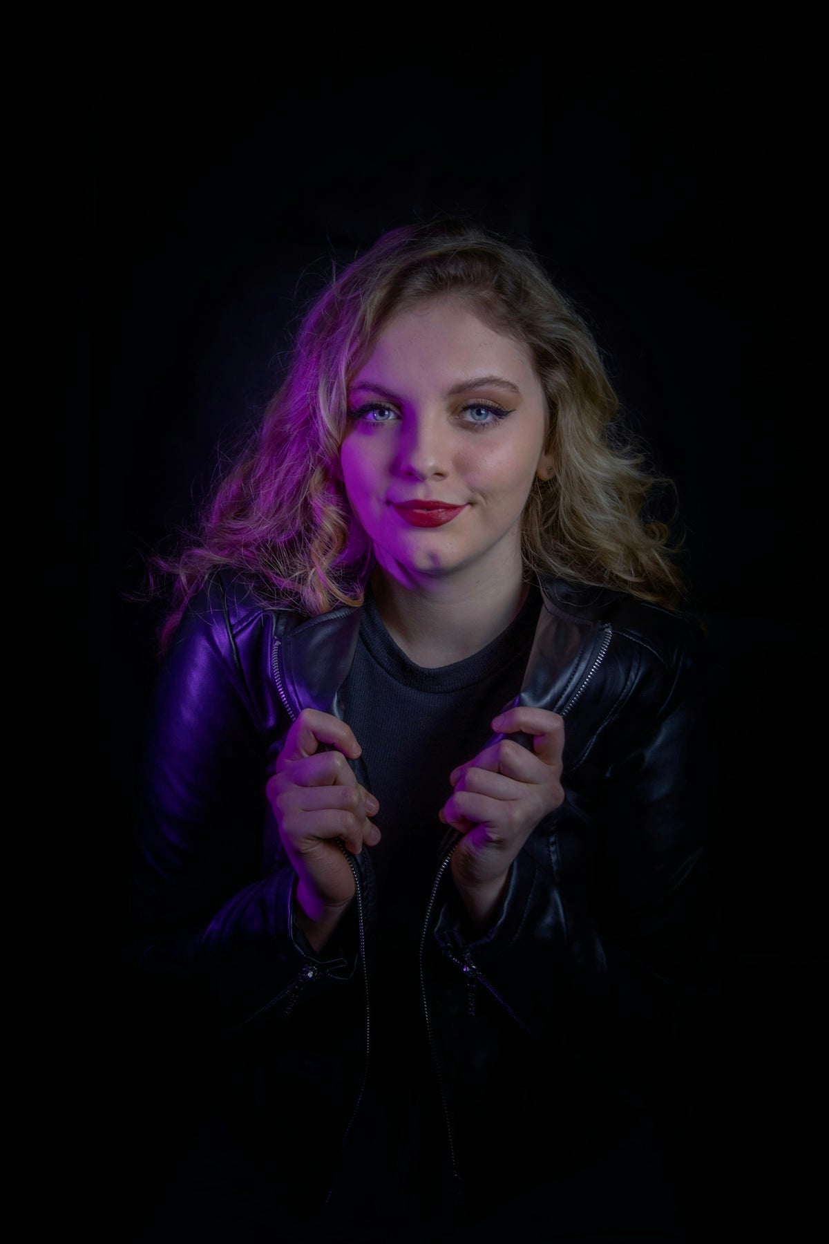 a person with purple hair