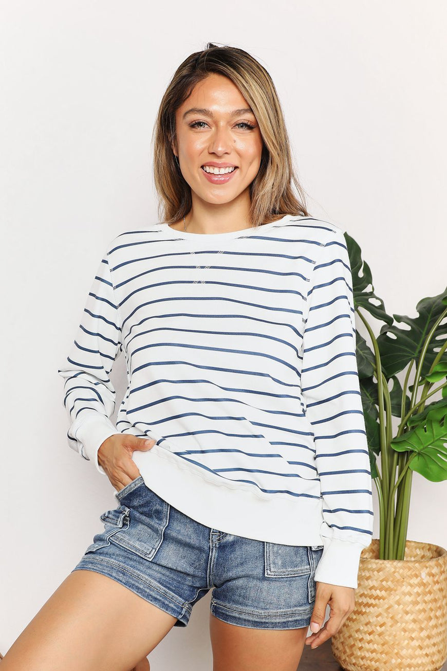 Double Take Striped Long Sleeve Round Neck Top - TopFashionHQ