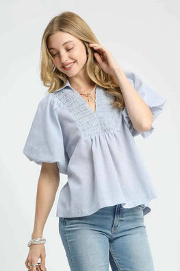 Umgee Smocked Puff Sleeve Blouse