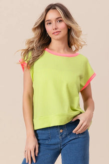 BiBi Cord Rib Knit Contrast Banded Top