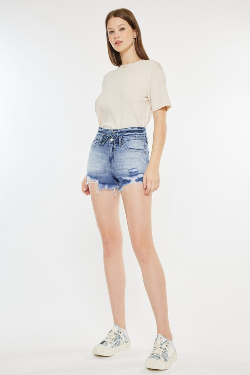Kancan High Rise Frayed Hem Denim Shorts - TopFashionHQ