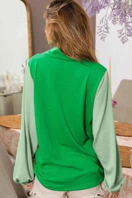 BiBi Ft Color Block Clover Cut Out Puff Sleeves Top
