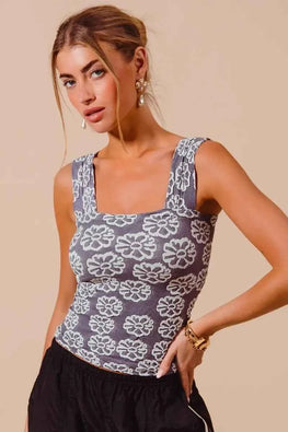 SO ME Two Tone Floral Seamless Tank Top