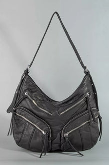 Fame Multi Zipper Pocket Leather Hobo Bag