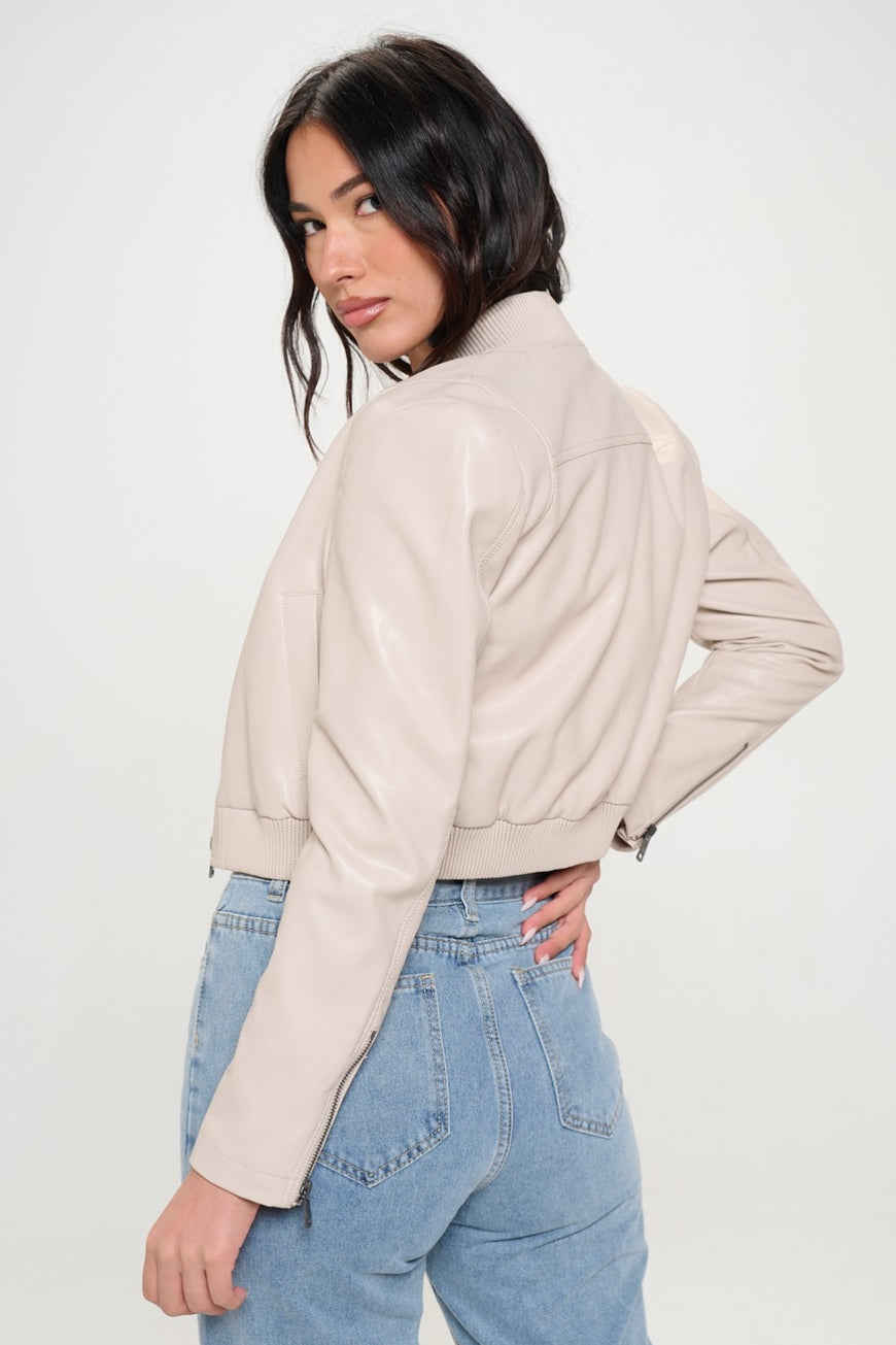 Coalition LA Zip Up Cropped Bomber Jacket - TopFashionHQ
