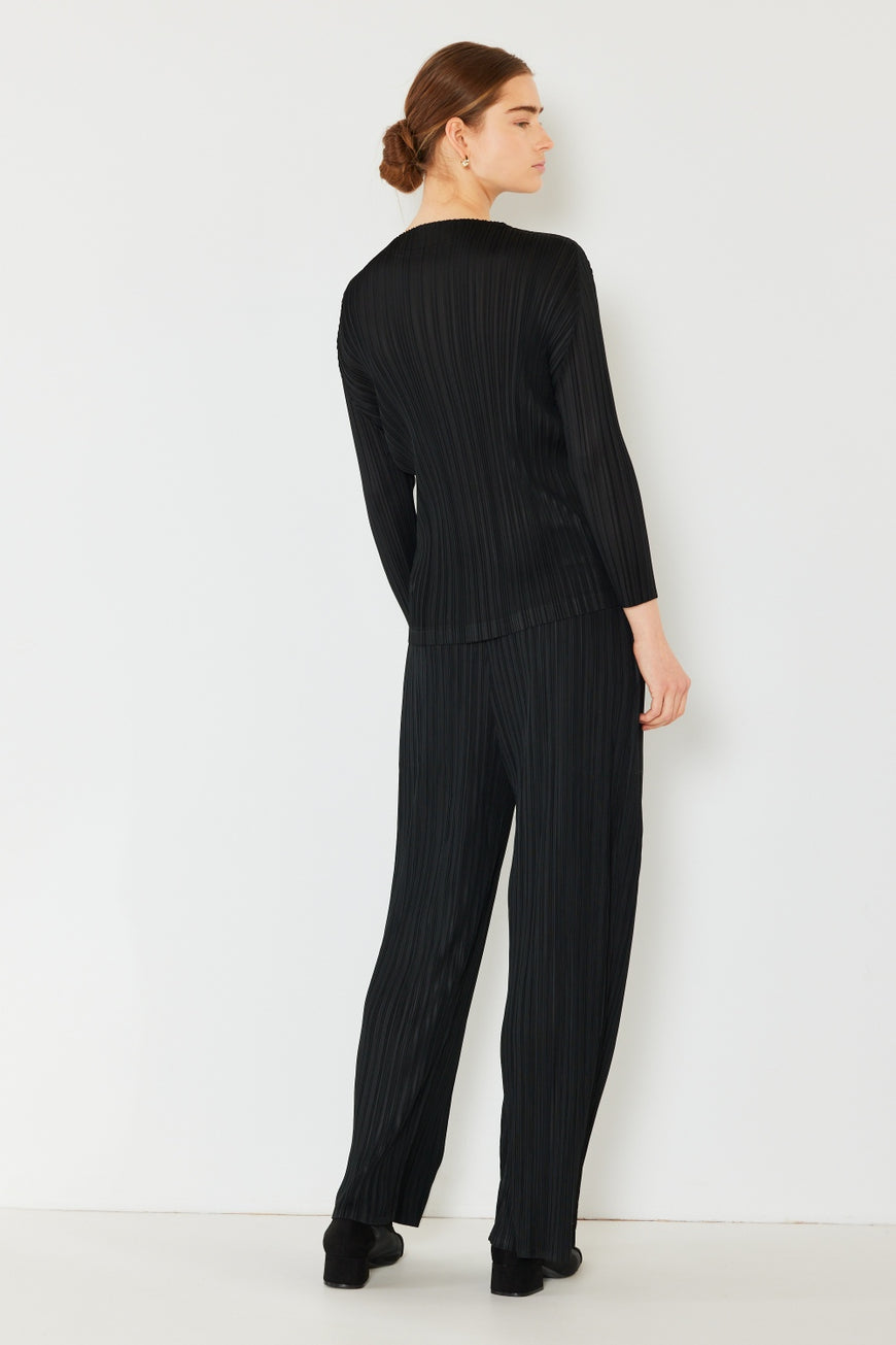 Marina West Swim Pleated Long Sleeve Boatneck Top - TopFashionHQ