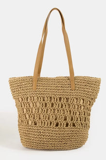 Fame Intricate Straw Braided Large Tote Bag