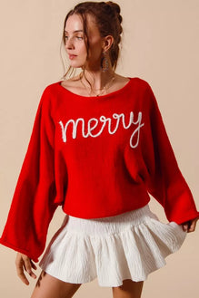 SO ME Merry Tinsel Lettering Christmas Sweater Top