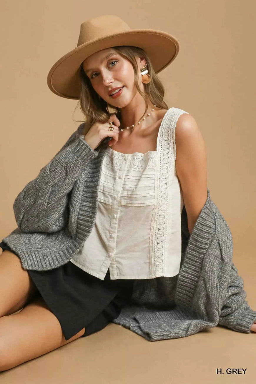 Umgee Chunky Cable Knit Open Front Cardigan