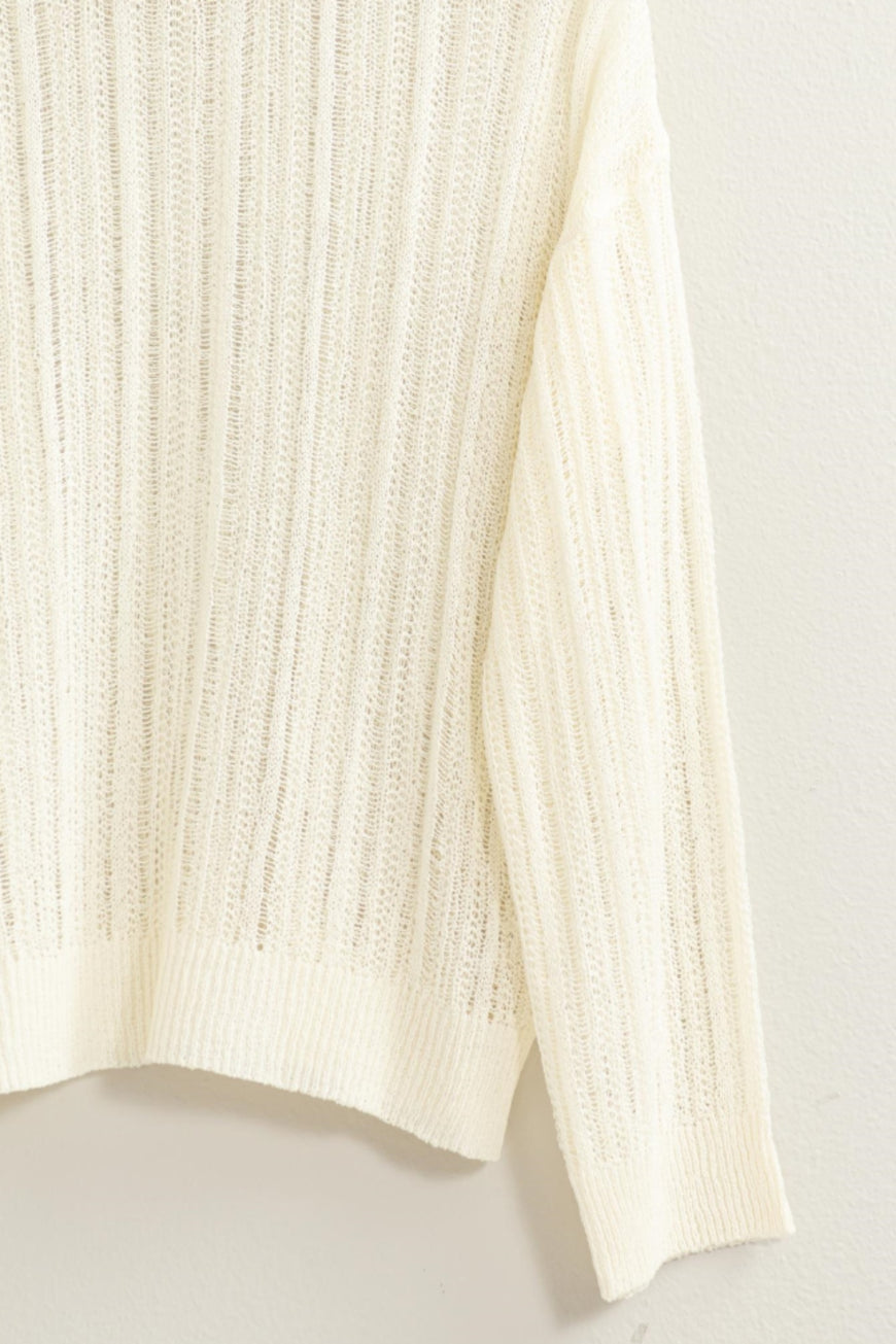 HYFVE Openwork Ribbed Trim Long Sleeve Knit Top - TopFashionHQ