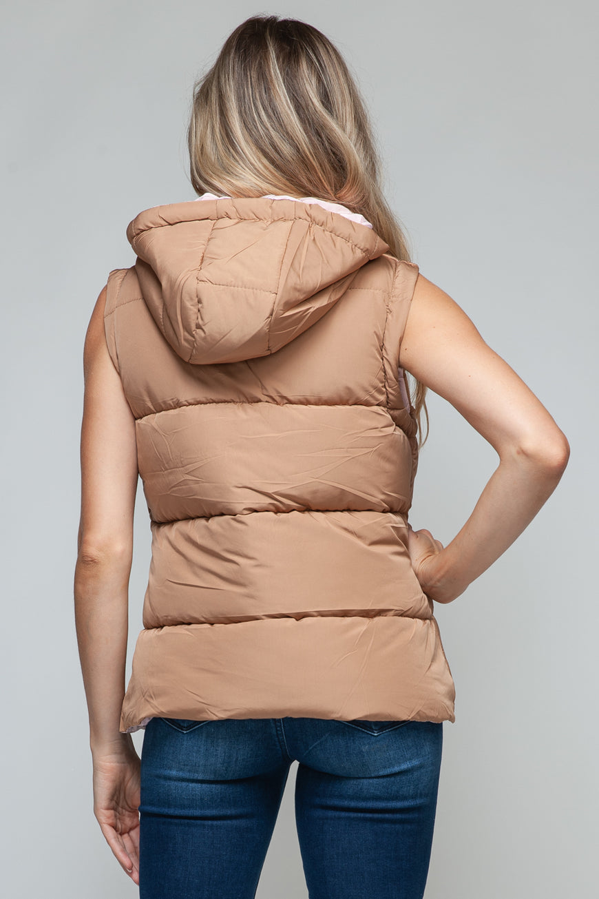 Snobbish Snap and Zip Closure Hooded Vest - TopFashionHQ