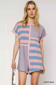 Umgee Mixed Striped Short Sleeve Romper