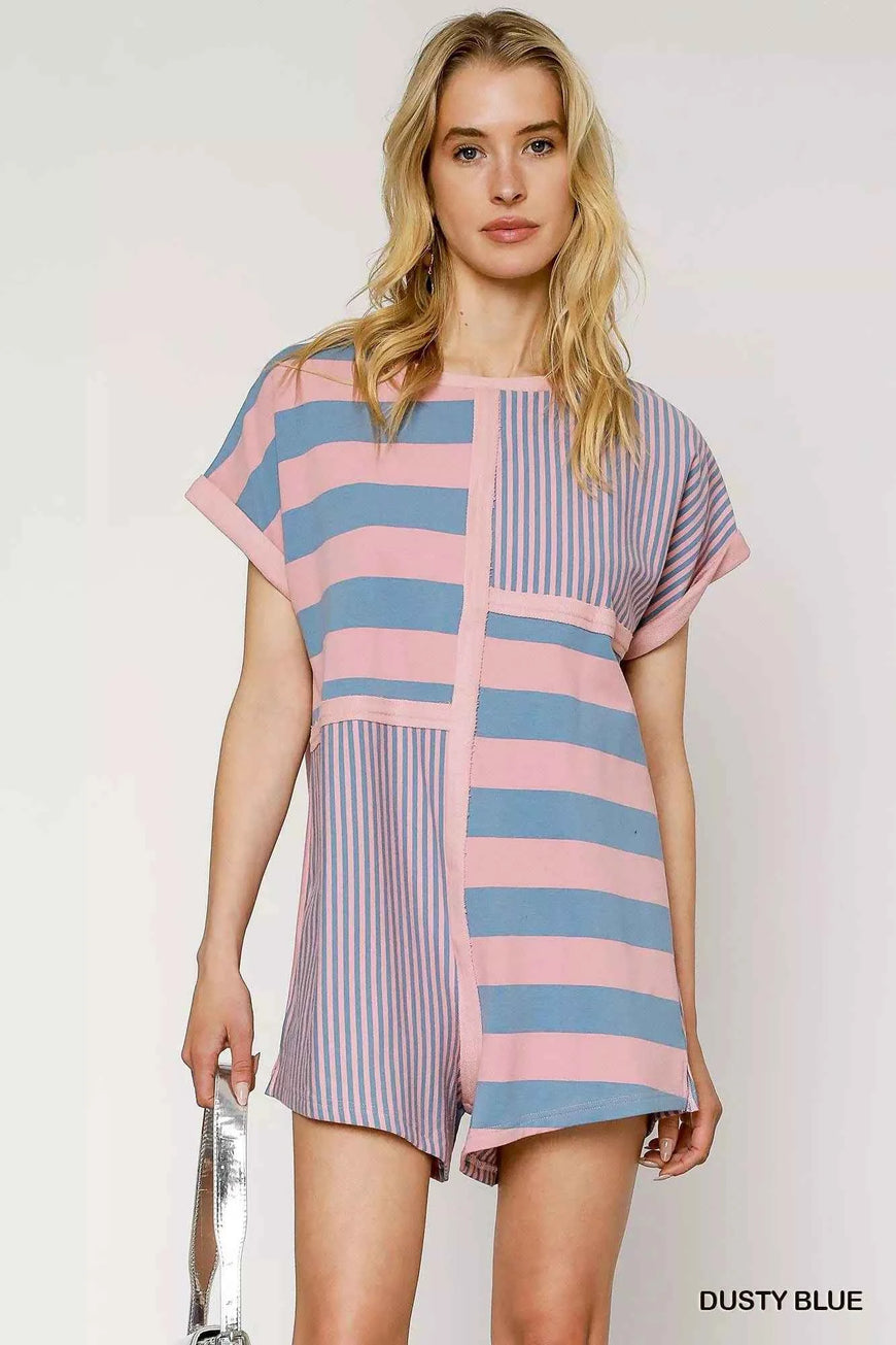 Umgee Mixed Striped Short Sleeve Romper