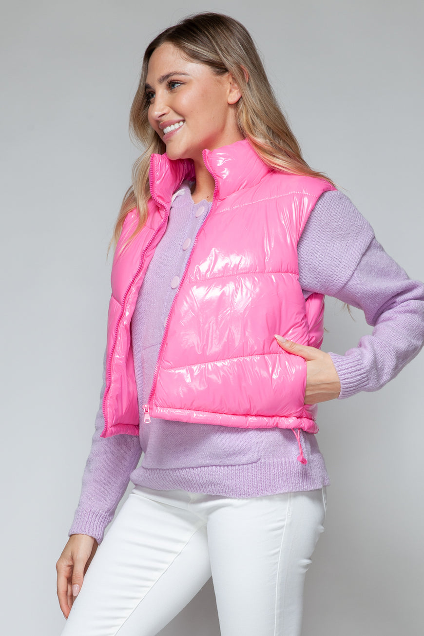 Snobbish Zip Up Turtleneck Shiny Quilted Vest - TopFashionHQ