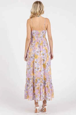 Mittoshop Floral Smocked Back Ruffled Hem Maxi Cami Dress