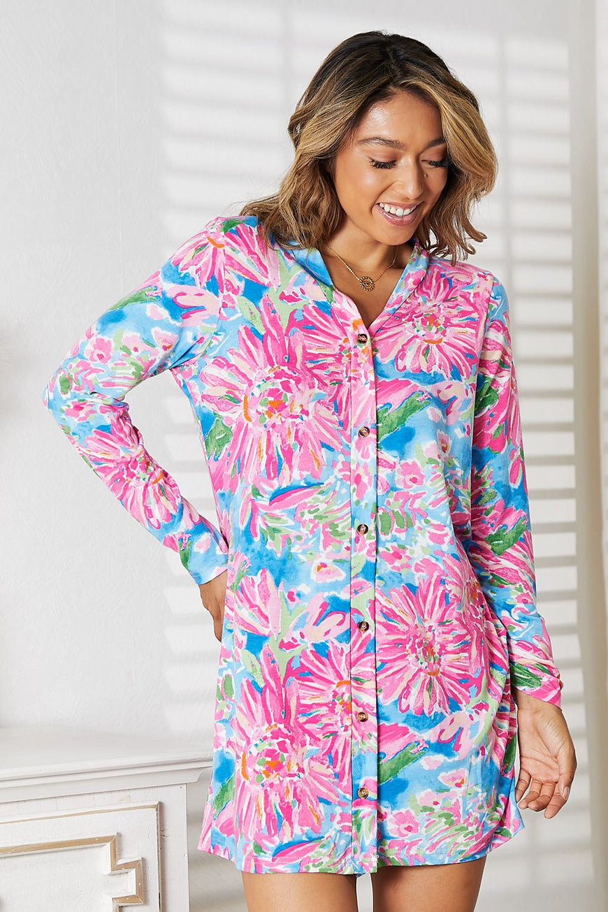 Double Take Floral Open Front Long Sleeve Cardigan - TopFashionHQ