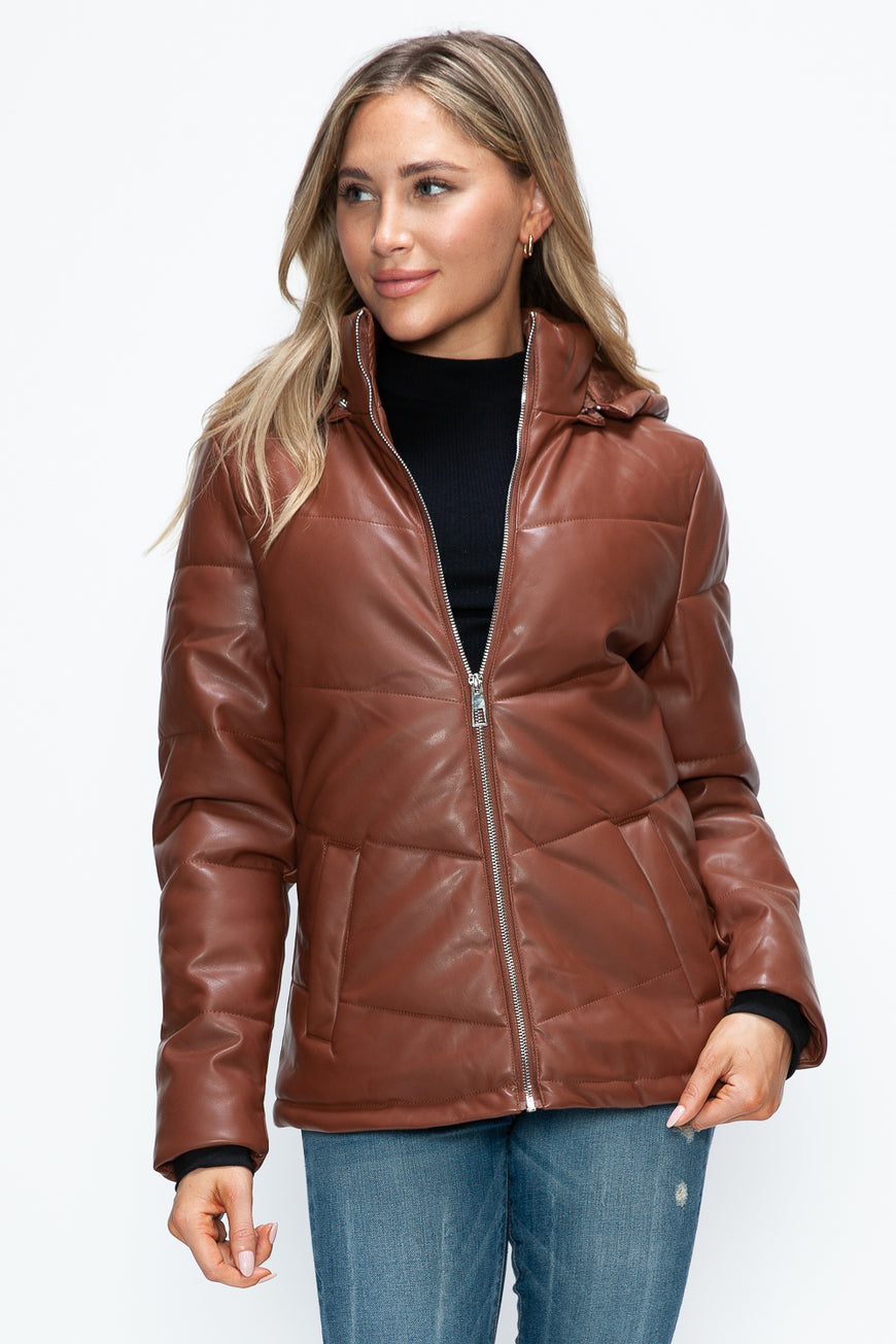 How Dare U Pocketed Zip Up Puffer Jacket with Removable Hood - TopFashionHQ