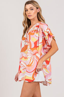 SAGE + FIG Abstract Print Half Button Blouse - TopFashionHQ