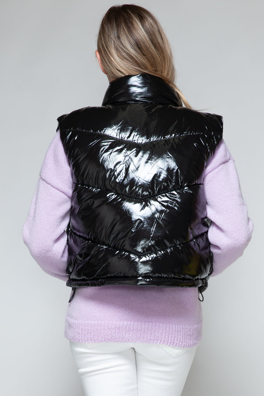 Snobbish Zip Up Turtleneck Shiny Quilted Vest - TopFashionHQ