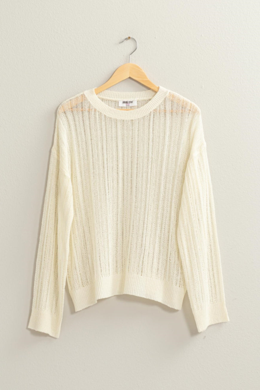 HYFVE Openwork Ribbed Trim Long Sleeve Knit Top - TopFashionHQ