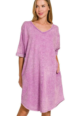 Zenana Acid-washed French Terry Tee Shirts Dress