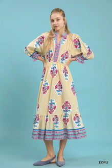 Umgee Flower Patch Border Print Midi Dress