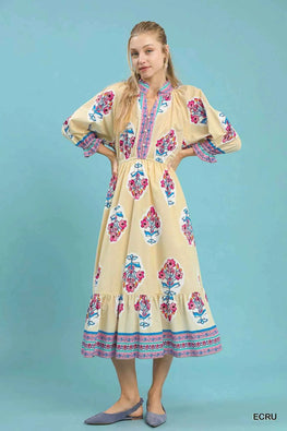 Umgee Flower Patch Border Print Midi Dress