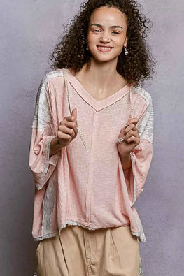 POL Short Sleeve Hoodie Top with Lace Detail