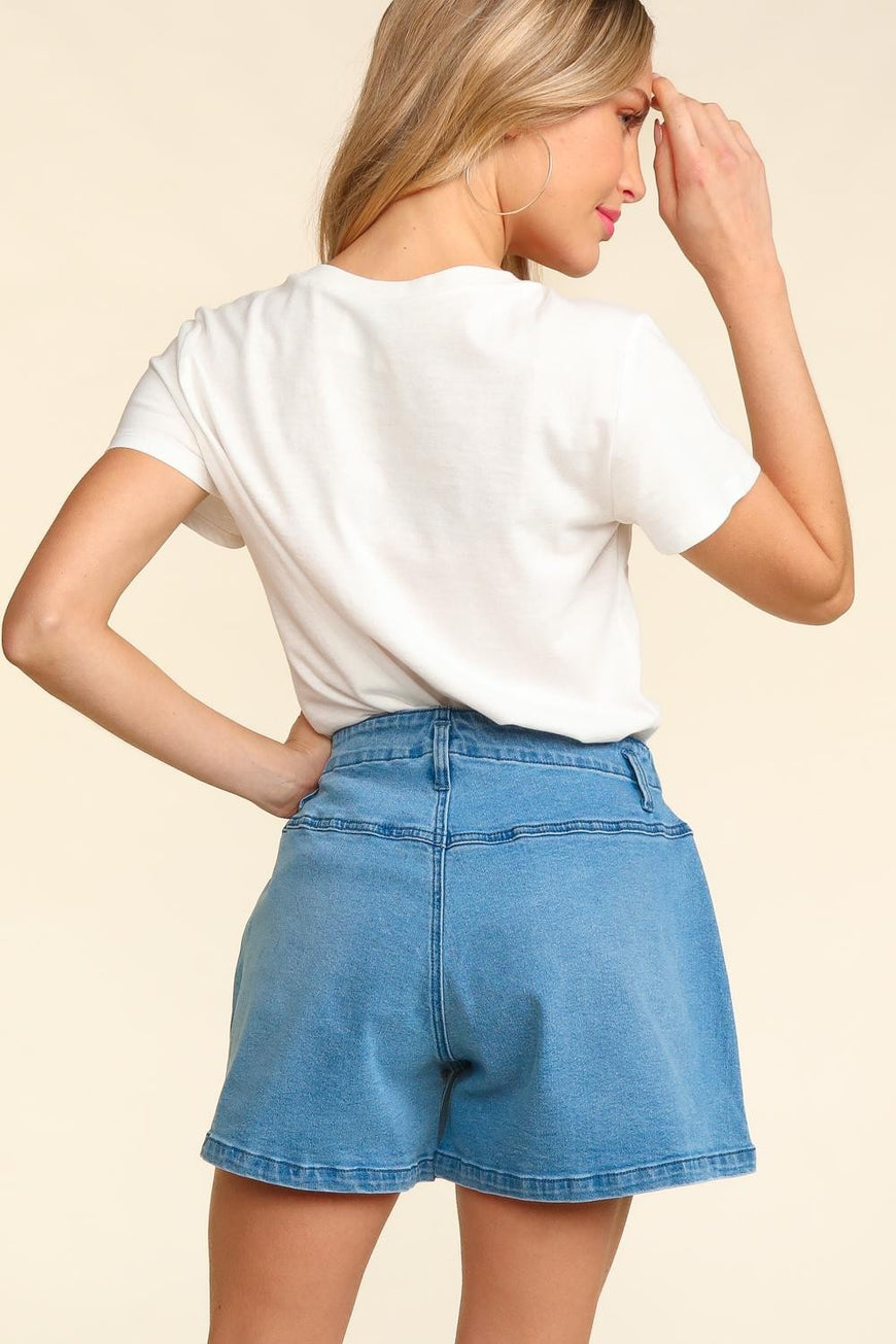 Haptics High Rise Button Fly Washed Denim Shorts - TopFashionHQ