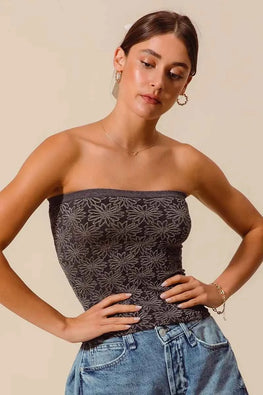 SO ME Jacquard Floral Two Tone Seamless Tube Top