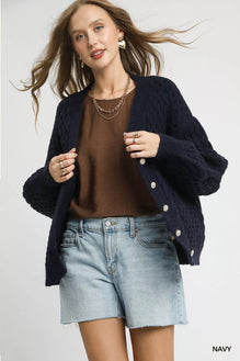 Umgee Cable Knit Pearl Button Cardigan