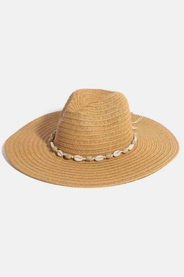 Fame Shell Beaded Wide Brim Straw Hat