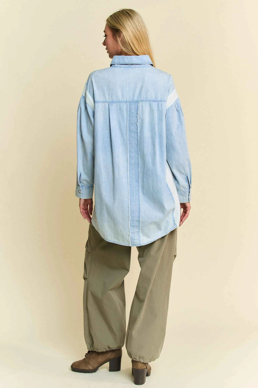 Davi & Dani Lightweight Washed Daisy Patch Waffle Knit Shirt