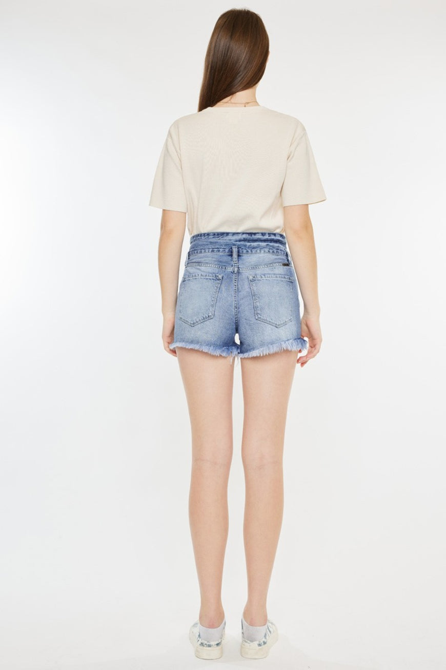 Kancan High Rise Frayed Hem Denim Shorts - TopFashionHQ