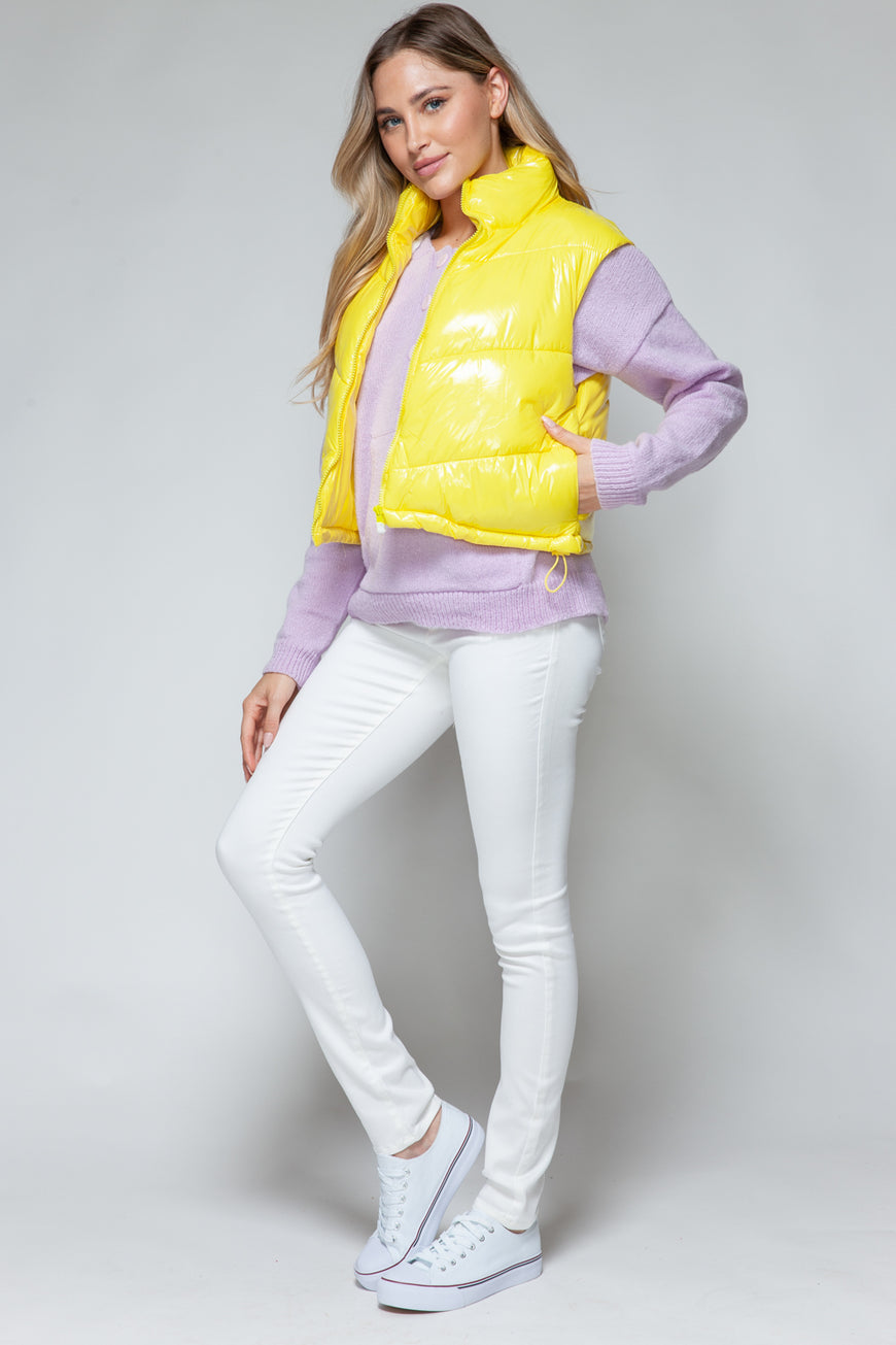 Snobbish Zip Up Turtleneck Shiny Quilted Vest - TopFashionHQ