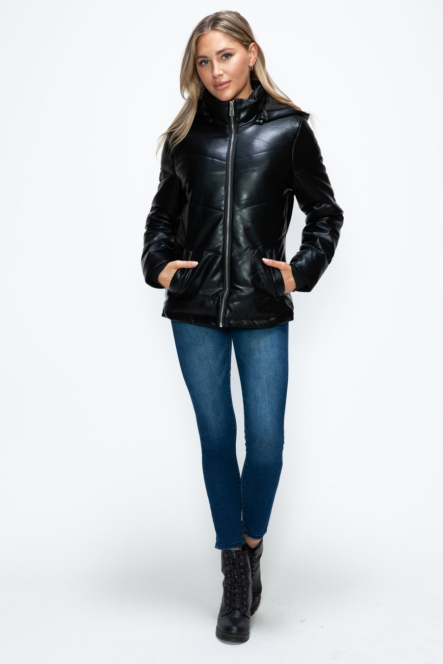How Dare U Pocketed Zip Up Puffer Jacket with Removable Hood - TopFashionHQ