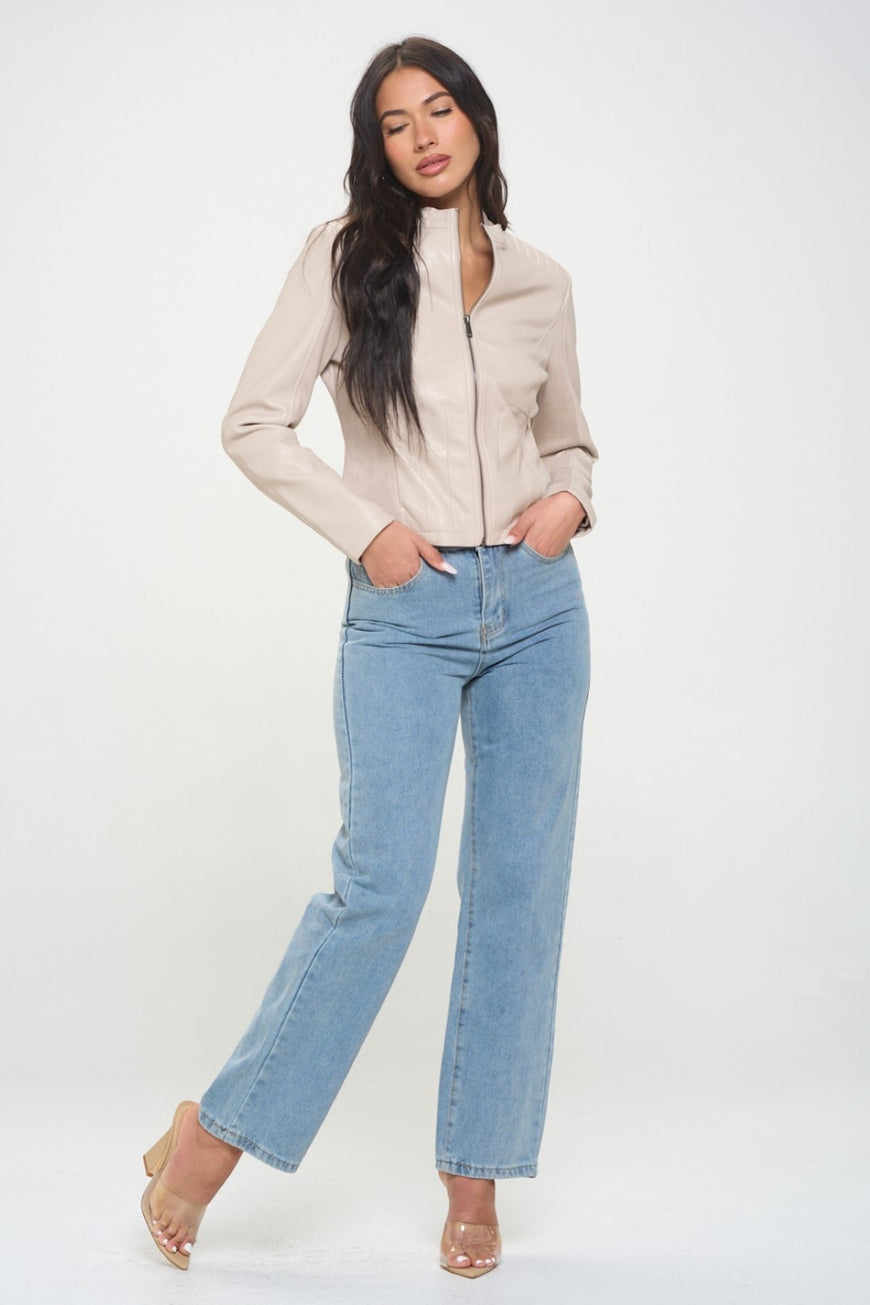 Coalition LA Zip Up Vegan Moto Jacket - TopFashionHQ
